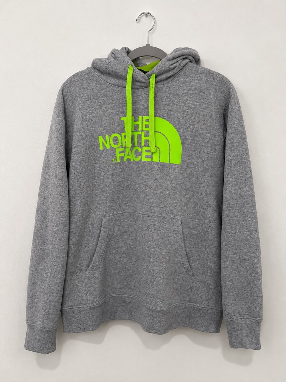 The North Face Gray Pullover Hoodie with Neon Green Logo